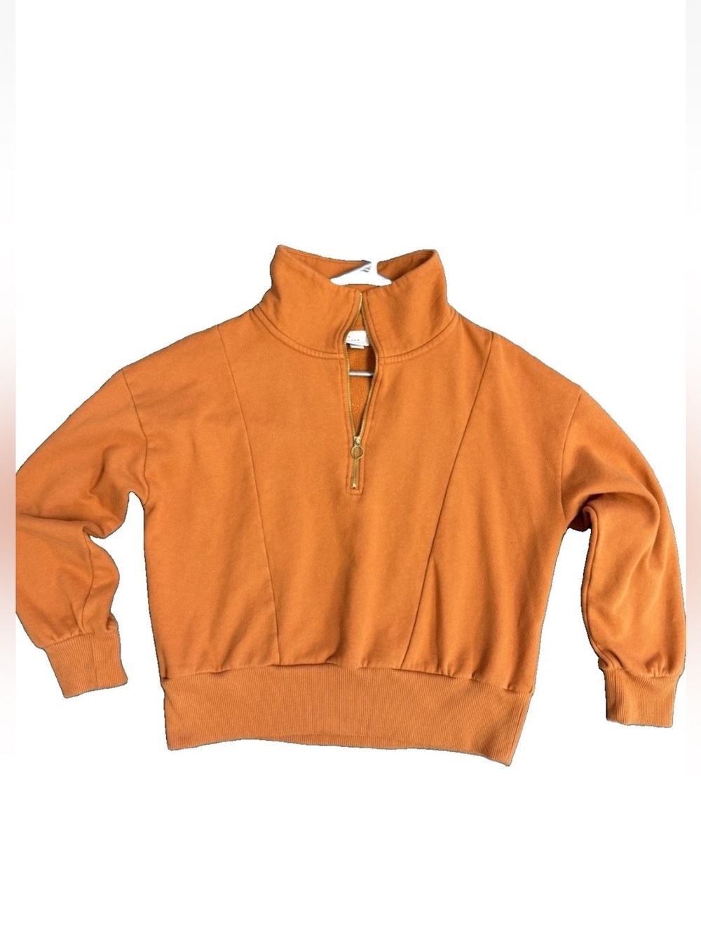 A New Day Women's Crop Orange Fleece 1/4 Zip Mock Neck Relaxed Sweatshirt L
